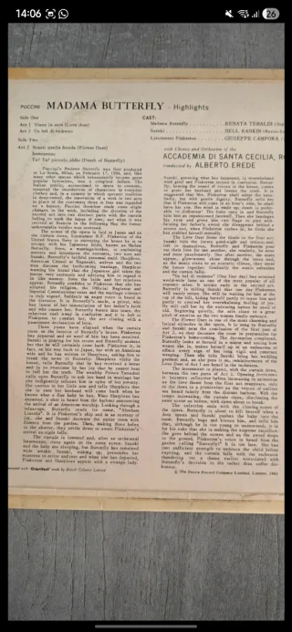 Madama Butterfly Puccini Vinile Decca ACL 195