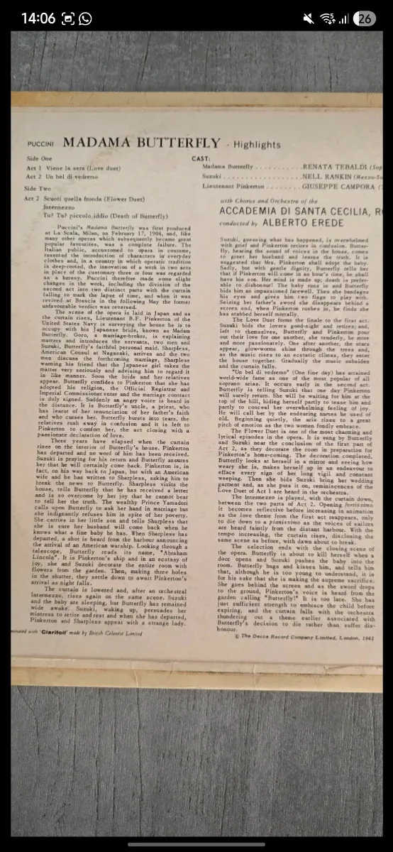 Madama Butterfly Puccini Vinile Decca ACL 195