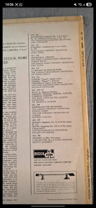 Madama Butterfly Puccini Vinile Decca ACL 195