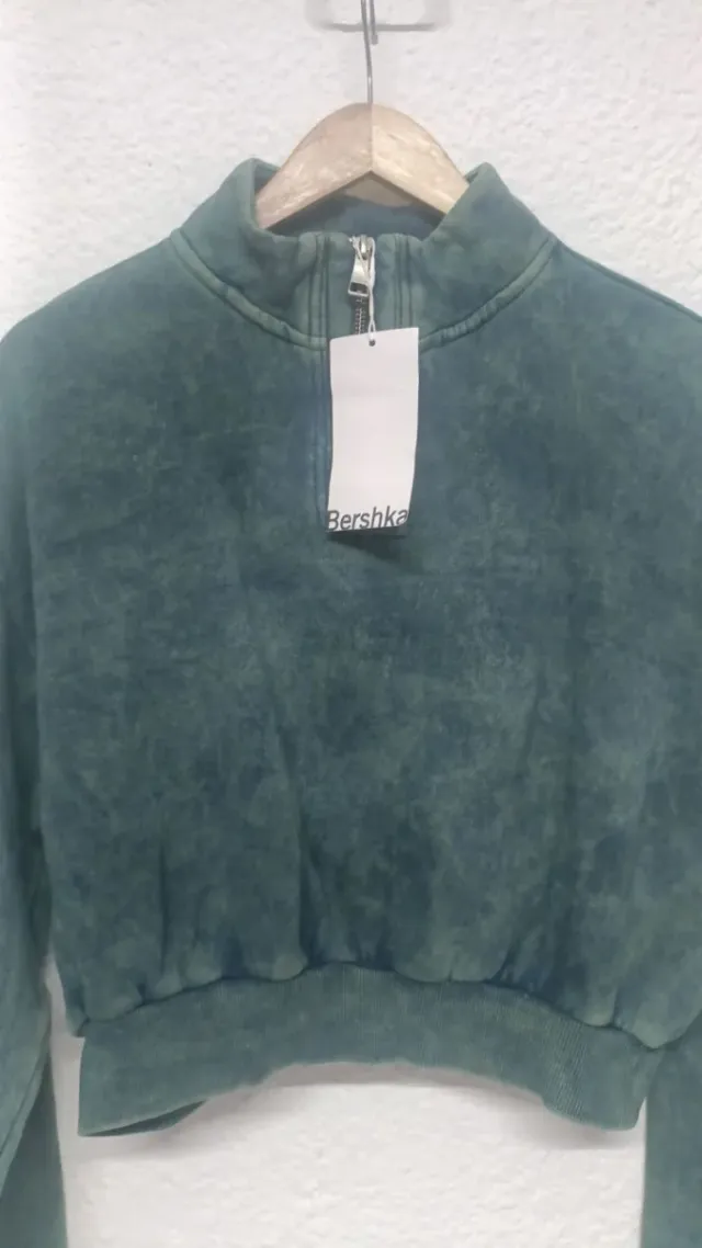 Sudadera algodón con frisa Bershka verde M-L