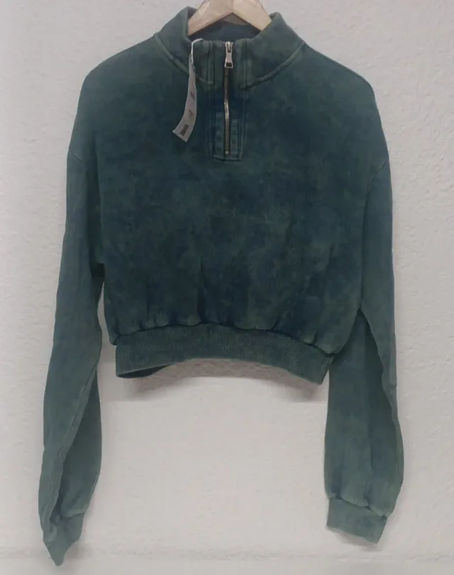 Sudadera algodón con frisa Bershka verde M-L