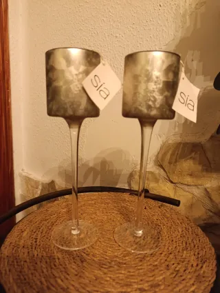 2 Portacandele natalizi in piedi in vetro acidato