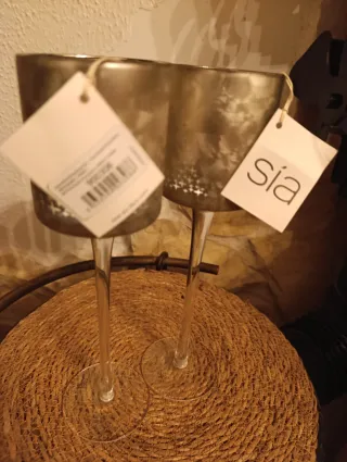 2 Portacandele natalizi in piedi in vetro acidato