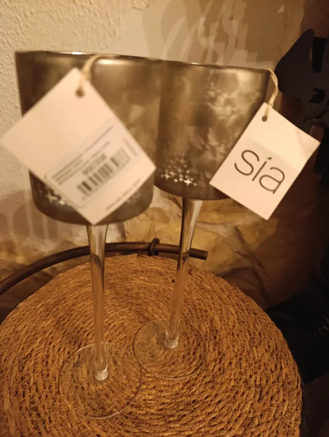 2 Portavelas navideños de pie en vidrio esmerilado