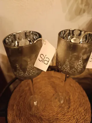 2 Portacandele natalizi in piedi in vetro acidato