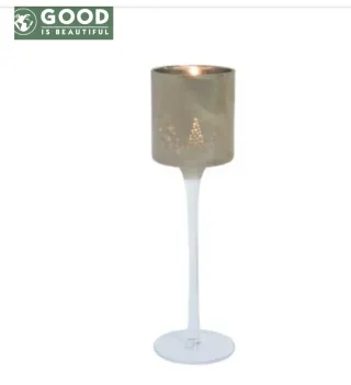 2 Portacandele natalizi in piedi in vetro acidato