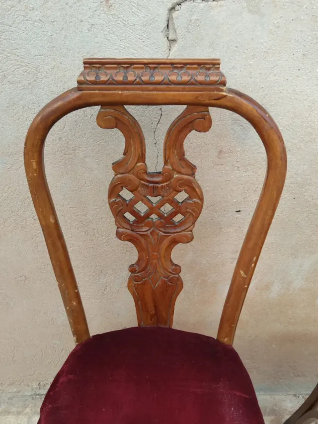 Juego de 2 sillas con asiento de terciopelo rojo