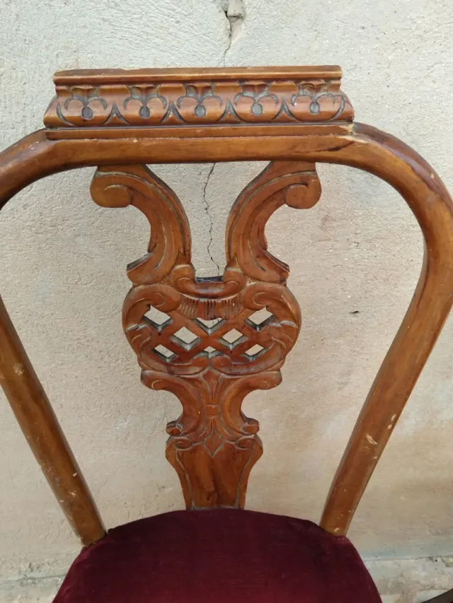 Juego de 2 sillas con asiento de terciopelo rojo