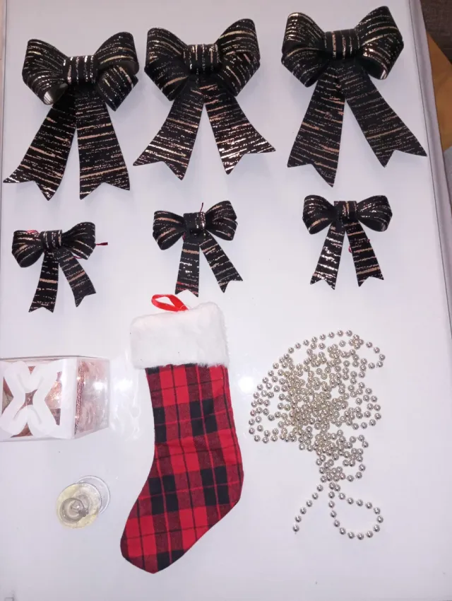 Lote Adornos Navidad Lazos y Calcetín