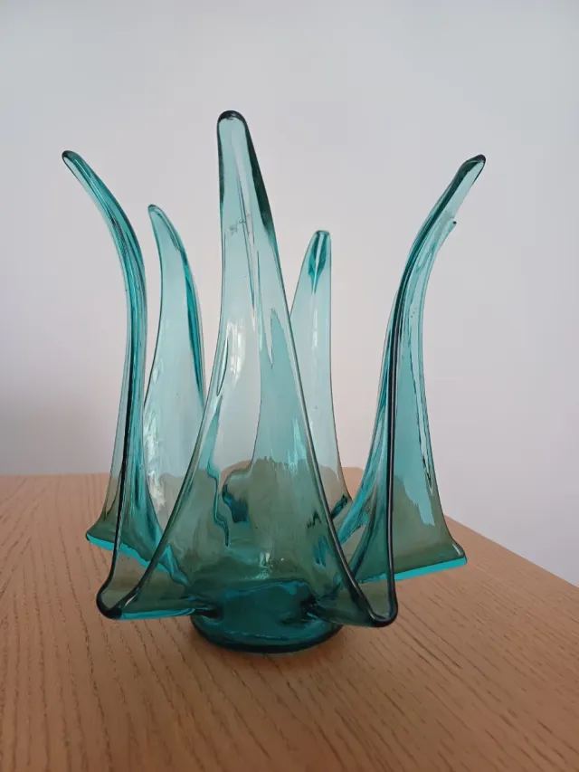 Centro de mesa cristal vintage azul turquesa