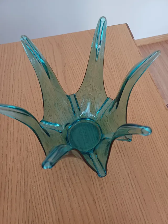 Centro de mesa cristal vintage azul turquesa