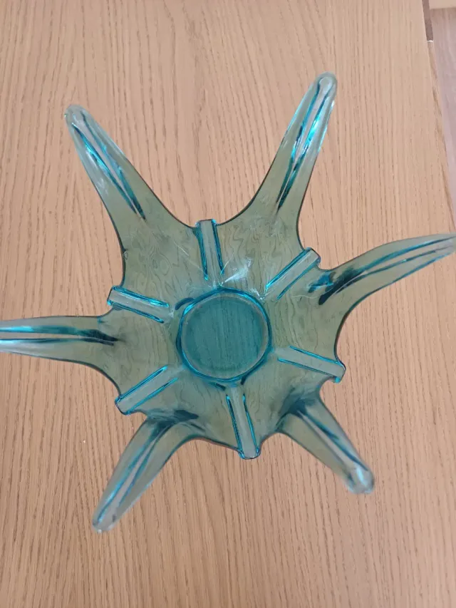 Centro de mesa cristal vintage azul turquesa