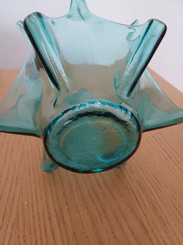 Centro de mesa cristal vintage azul turquesa