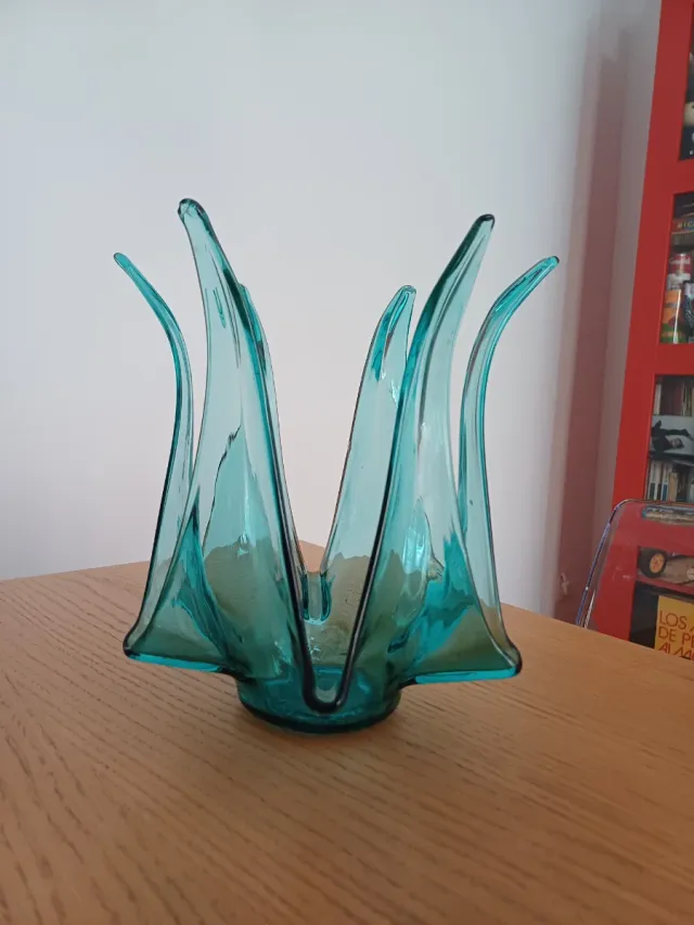 Centro de mesa cristal vintage azul turquesa