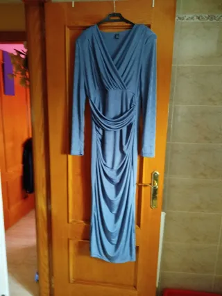 Vestido azul largo drapeado sin estrenar talla l ,