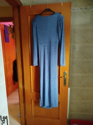 Vestido azul largo drapeado sin estrenar talla l ,