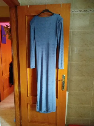 Vestido azul largo drapeado sin estrenar talla l ,