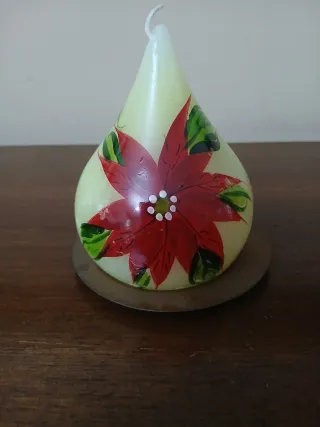 Candela decorata con piattino in ottone