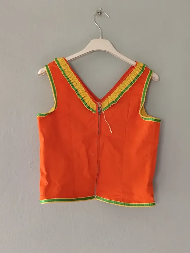 Traje Flamenca Naranja, Verde y amarillo