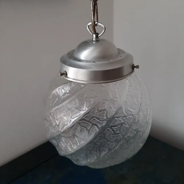 Lampadario Space Age Vetro Metallo Anni '70