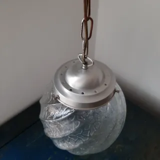 Lampadario Space Age Vetro Metallo Anni '70