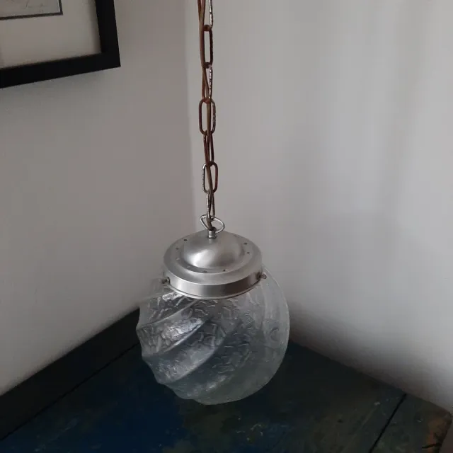 Lampadario Space Age Vetro Metallo Anni '70