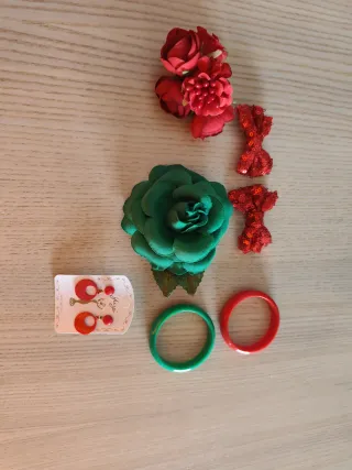 Adornos flamenca niña rojo y verde