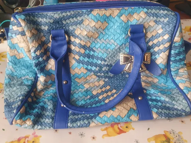 Bolso bandolera azul y dorado 34x24cm