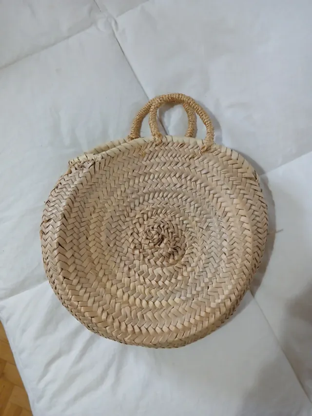 Capazo palma redondo 27cm asa corta beige