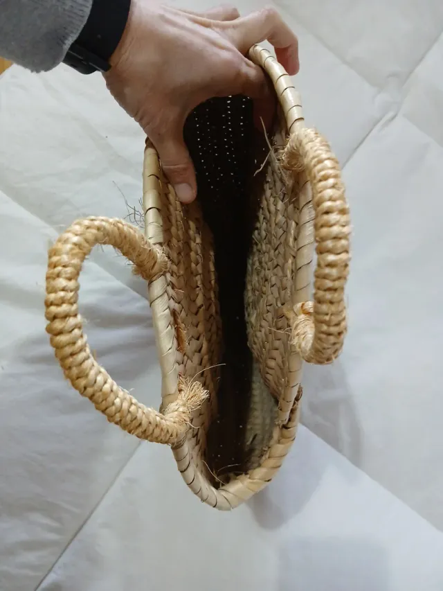 Capazo palma redondo 27cm asa corta beige