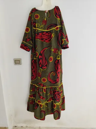 Vestido maxi tela corte africano colores vivos.