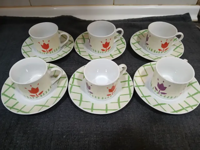 Juego 6 Tazas Café Porcelana Flores
