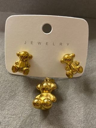 Conjunto Pendientes y Colgante Oso Dorado