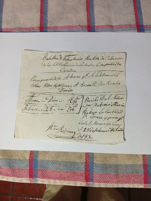 Presupuestos Batallón Cazadores 1830