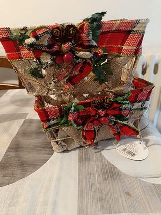 2 Cestini Natalizi Decorati cm 20x20x10