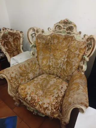 Poltrona stile veneziano tessuto e legno