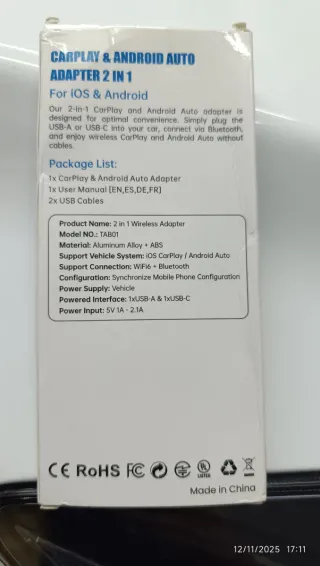 Adaptador CarPlay y Android Auto 2 en 1