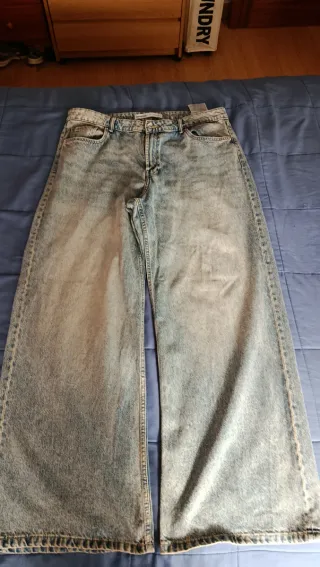 Pantalón vaquero baggy azul mujer