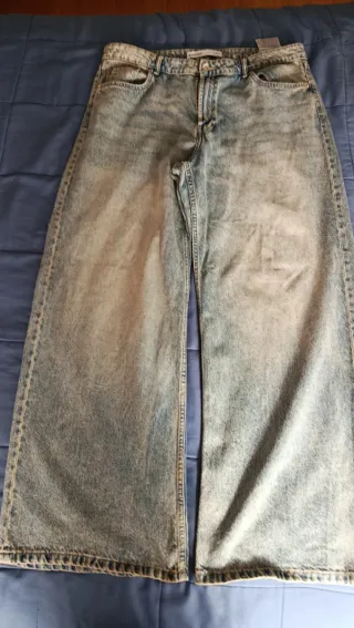 Pantalón vaquero baggy azul mujer