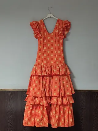Traje Flamenca Lunares Naranja y Amarillo