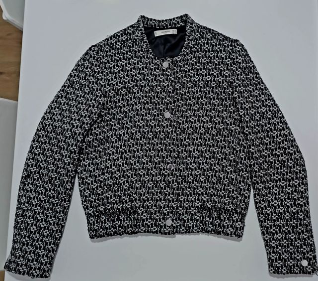 Chaqueta Bomber Mango Tweed Blanco y Negro