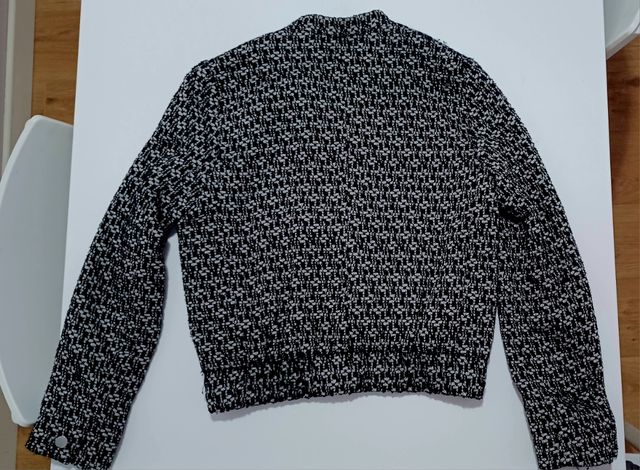 Chaqueta Bomber Mango Tweed Blanco y Negro