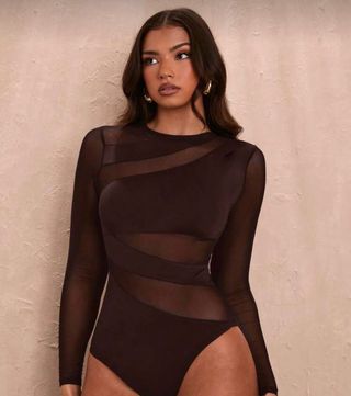 Body de Malla Transparente Marrón