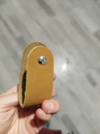 5 Tiradores Cuero Marrón y Plata