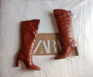 Botas altas piel Zara marrones sin estrenar