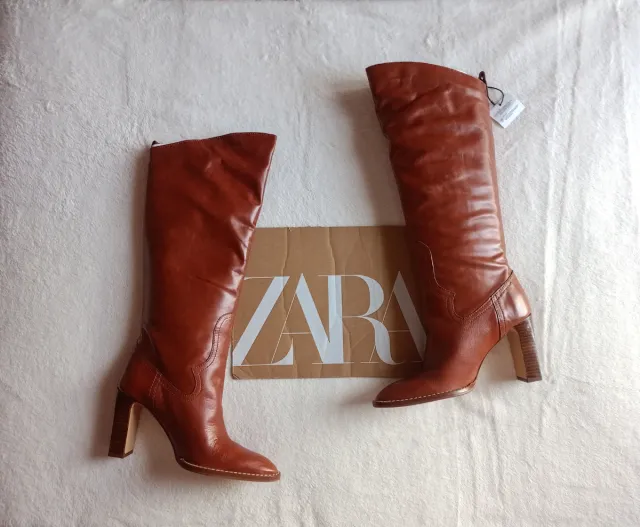 Botas altas piel Zara marrones sin estrenar