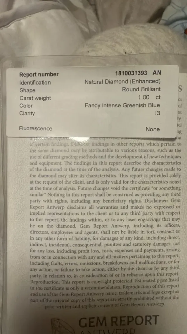 Diamante Natural 1ct Round Brilliant Certificado