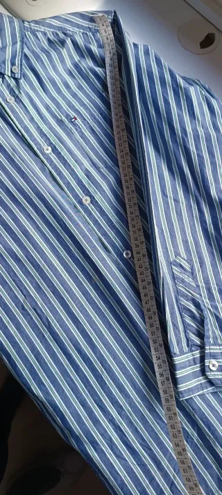 Camisa Tommy Hilfiger Rayas Azul y Verde Talla M