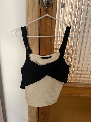 Top Zara Negro y Beige Talla XS