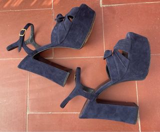 Sandalias YSL modelo Farrah Terciopelo Azul 37,5